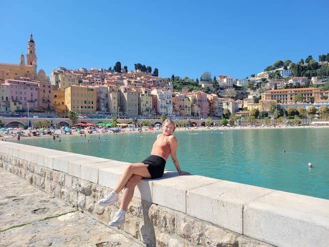 Me in front of the beautiful and colorful Menton