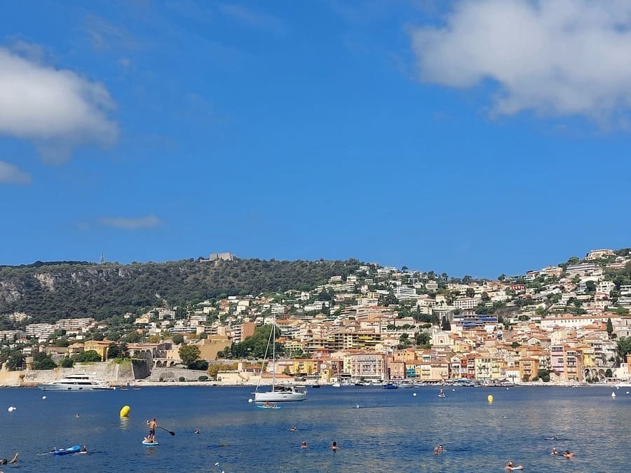 A view of VIllefranche-sur-Mer and the stretch of beach.