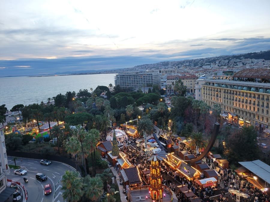 Panoramic view of the Christmas Village and sea 