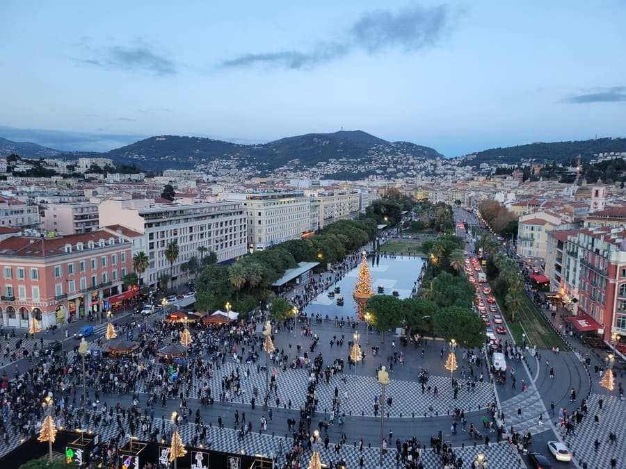 Aerial view of Nice during Christmas from the Ferris Wheel