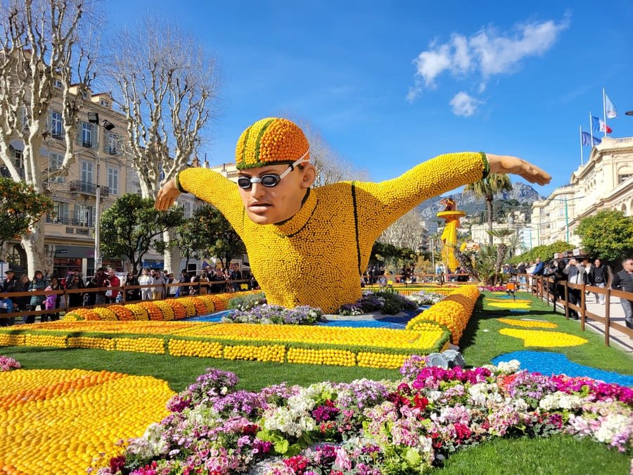 A sculpture made out of citrus at the Menton Lemon Festival